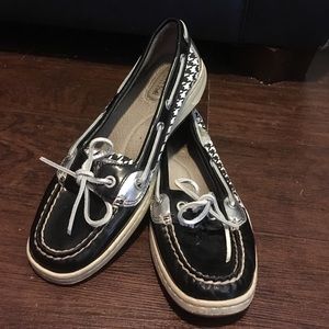 Black and hounds tooth Sperry Top Siders