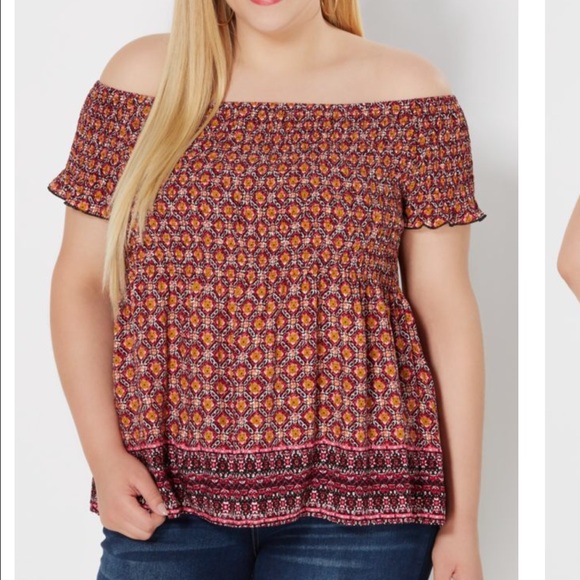 Plus Medallion Smocked Off-The Shoulder Top - Picture 2 of 3