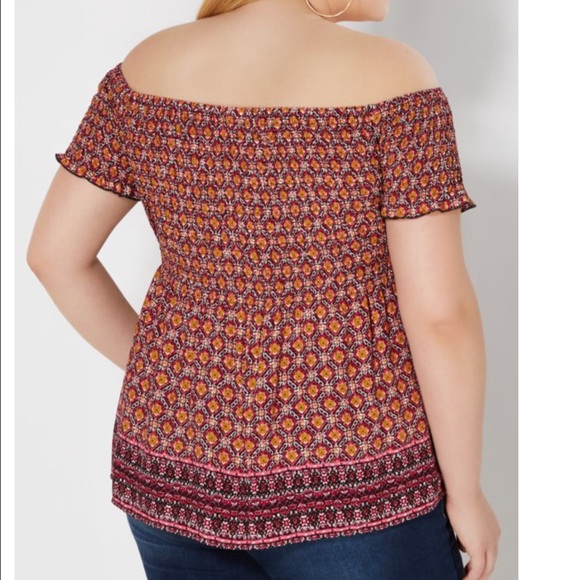 Plus Medallion Smocked Off-The Shoulder Top - Picture 3 of 3