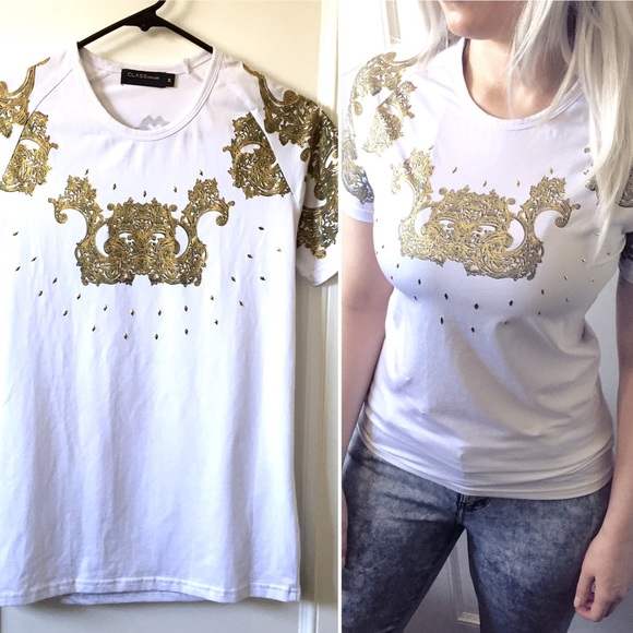 Class by Roberto Cavalli tee w/gold accents - Picture 1 of 4