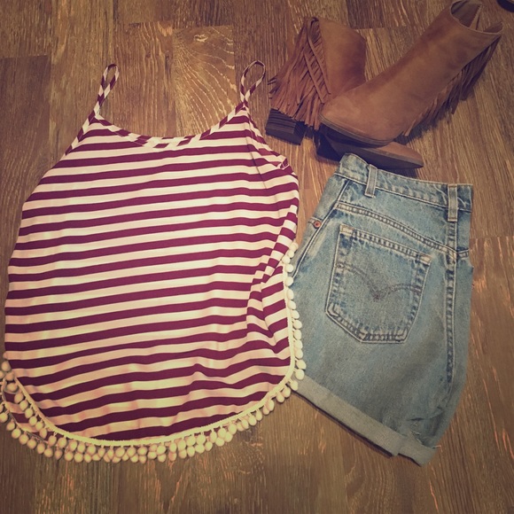 STRIPPED TANK WITH POMPOM DETAIL
