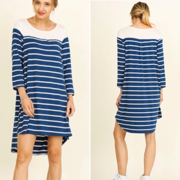 ❤️LAST-S❤️ Nautical Blue Striped Shirt Dress - Picture 2 of 3