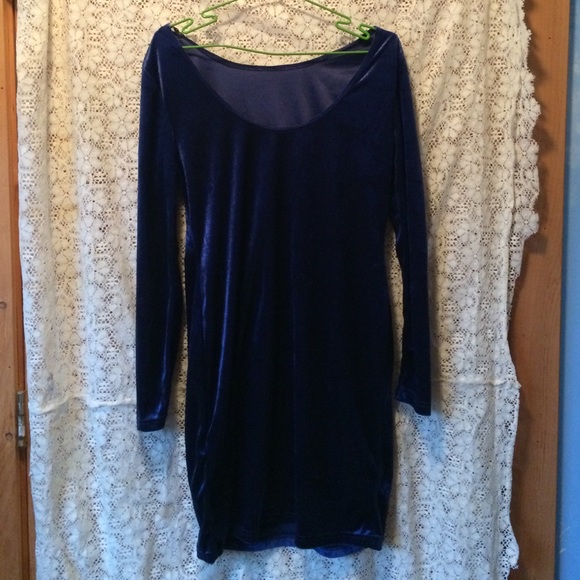 Deep midnight blue velvet mini dress