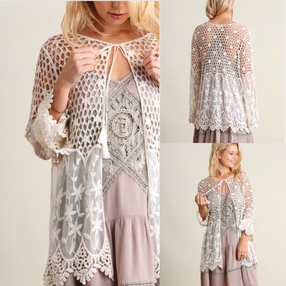 ❤️LAST-S❤️  Lace Crochet Cream Open Cardigan - Picture 2 of 4