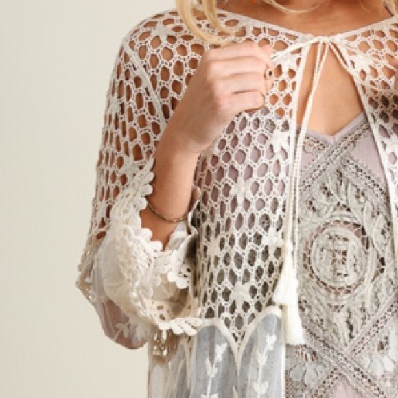 ❤️LAST-S❤️  Lace Crochet Cream Open Cardigan - Picture 3 of 4