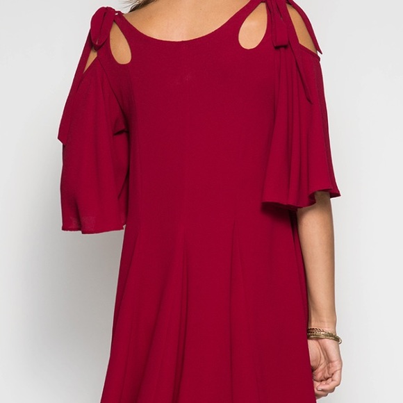 ❤️LAST-S❤️  Maroon Bow Shoulder Skater Dress - Picture 4 of 4