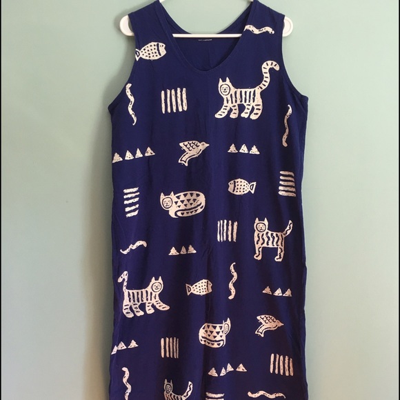 Cat and fish design Hand block prints dress