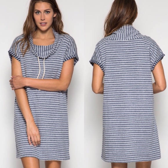 ❤️SMALL❤️ Striped Cowl Neck Drawstring Dress - Picture 2 of 4