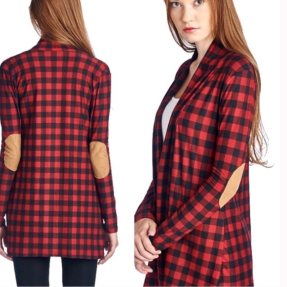 •checker elbow patch cardigan• - Picture 2 of 2