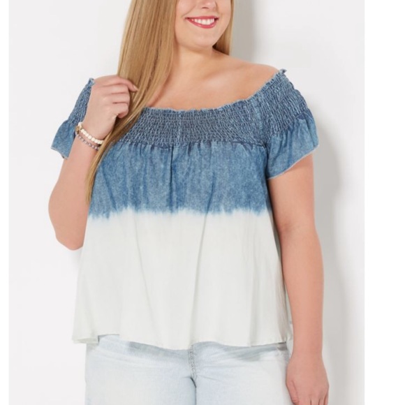 Plus Size Dip Dye Smocked Off The Shoulder Top - Picture 2 of 3