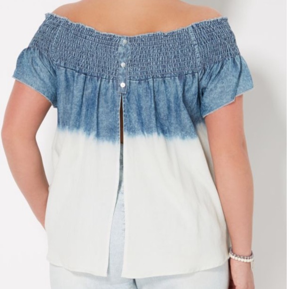 Plus Size Dip Dye Smocked Off The Shoulder Top - Picture 3 of 3