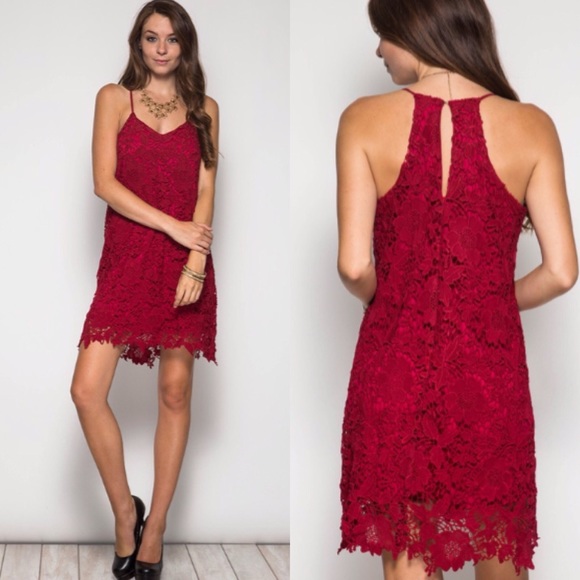 ❤️LAST ONE❤️ Floral Lace Sexy Event Red Tank Dress - Picture 2 of 4