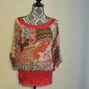 Sheer patchwork look pattern top