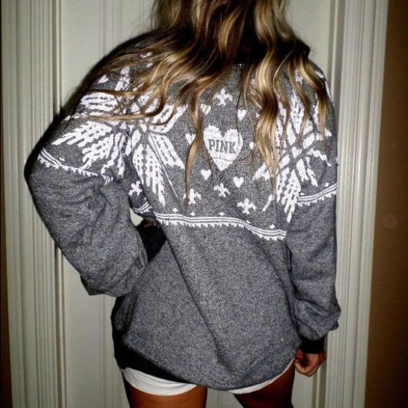 PINK Snowflake Gray Pullover Sweatshirt