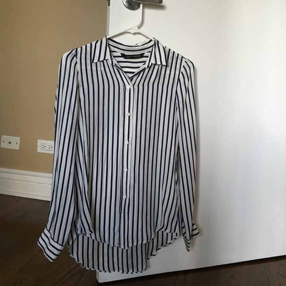 navy strip silk shirt