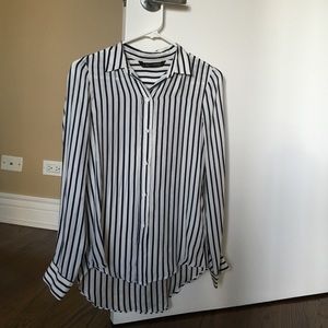 navy strip silk shirt