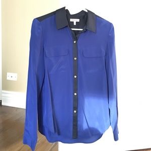 jucy couture royal blue two-tone silk shirt