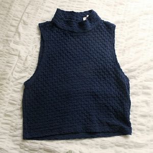 Navy Sleeveless Mock Neck Crop Top