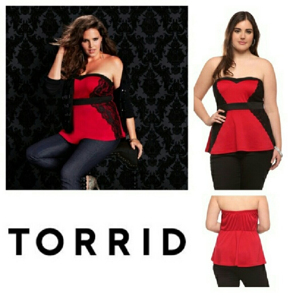 Torrid Red with Black lace peplum top