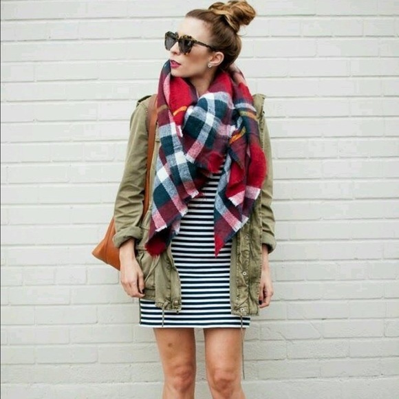 Zara Accessories - ZARA Red Plaid Blanket Scarf