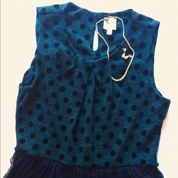 Anthropologie Navy + Green | Dot + Tulle Dress