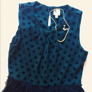 Anthropologie Navy + Green | Dot + Tulle Dress