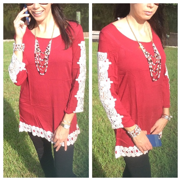 🚨Cyber Monday Sale🚨 Red Crochet Detail Tunic 
M - Picture 2 of 2