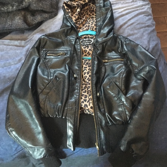 black leather hoodie