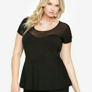 Torrid black mesh yolk peplum top