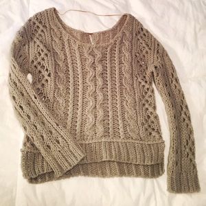 FREE PEOPLE Grey Cable Knit Sweater