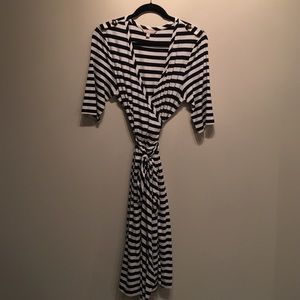 Black and White Striped Wrap Dress