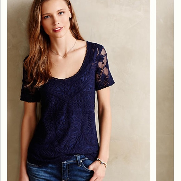 NWOT Anthropologie Embroidered Mesh Tee XS $98