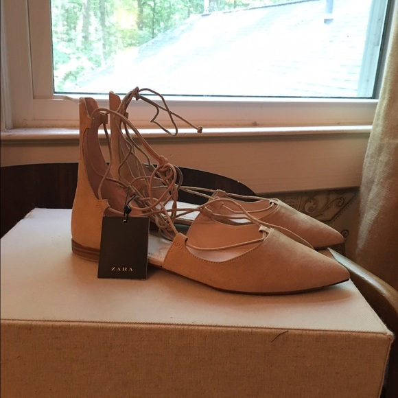 Zara Shoes - Zara suede lace up ballet flats NWT