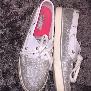 sparkly silver sperrys