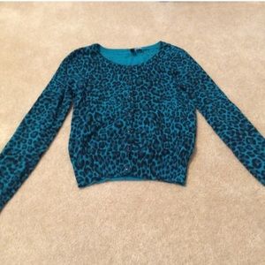 H&M Teal / Black Cheetah Print Cardigan Size 6