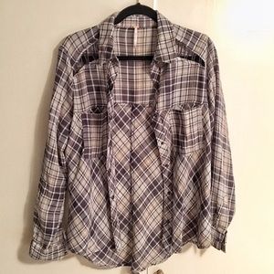 Free People Plaid Grey Button Up