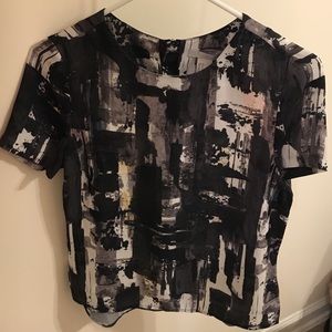 H&M crepe blouse charcoal watercolor pattern