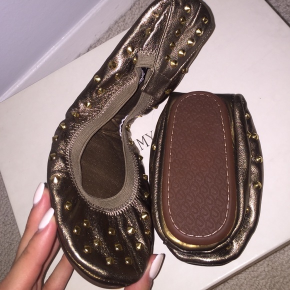 Yosi Samra bronze and gold studded flats