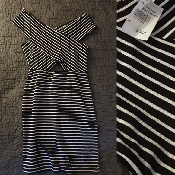 Black & White Striped Bodycon Mini with Cutouts