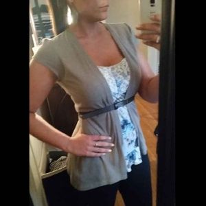 Layered short sleeve belted top