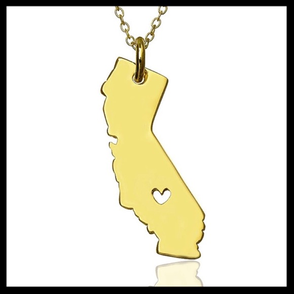 Gold Plated I Heart ❤️ California State Necklace