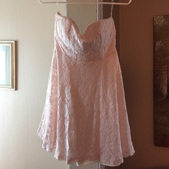 Light pink lace strapless dress
