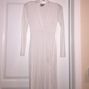 Sexy Sleek white dress with plunge neck and slit