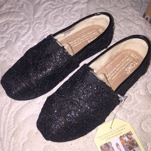 Classic Black Crochet Glitter Toms