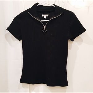 CROPPED ZIP UP MOCK NECK