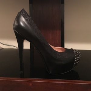 Black Heels Sparkle Studded Platform High Pumps 8M