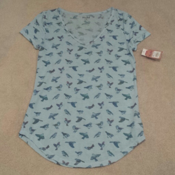 DISCOUNT Blue Bird Print V-Neck Tee