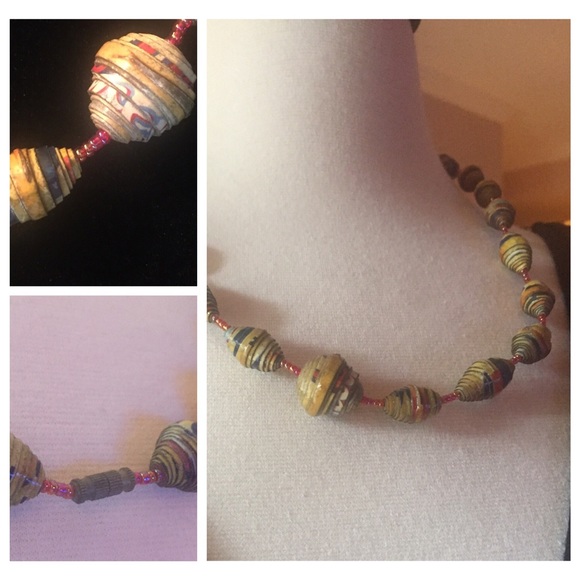 Handcrafted multicolor African paper bead necklace