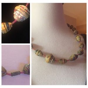 Handcrafted multicolor African paper bead necklace
