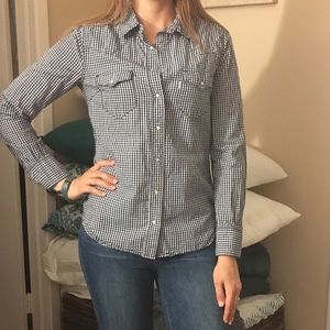 Levi's navy/white plaid button-down shirt, size M